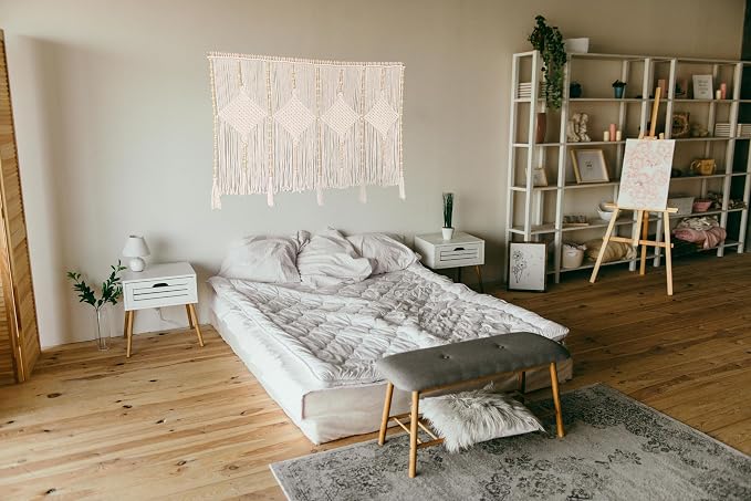 kiido Large Macrame Wall Hanging 47"×33" Boho Tapestry Woven Wall Decor- Cotton Tassel Macrame Curtain Beige Chic Bohemian Wall Art for Home Living Room Bedroom Dorm Wedding (Includes Hanging Rod) - Image 4