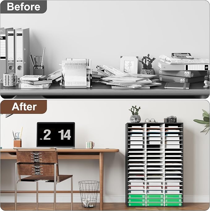 EasyPAG 60 Compartments Wooden Literature Organizer with Adjustable Shelves, 30000 Sheets Capacity Paper Organizer, Classroom Mailbox and Mail Sorter for Teachers and Office, Black/White - Image 5
