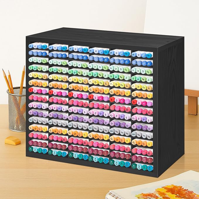 PROLEE Markers Organizer with 90 Compartments for 360 Marker Storage Art Pens Storage Rack,Watercolor Brushes Pens Alcohol Marker Holder for Desk Organizer - Image 2