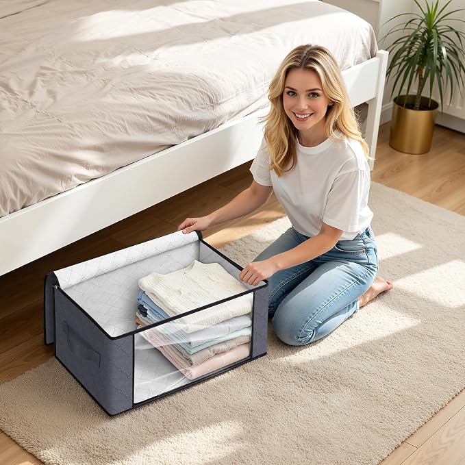 35L Closet Organizers, Foldable Under Bed Storage Containers | Storage Bags with Zippers,Window and Handles for Organizing Bedroom, Closet, Clothing,Organization with Handle - Image 3