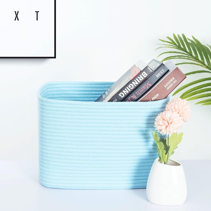 3-Pack Decorative Woven Storage Baskets for Shelves, Cube Bin Box for Organizing Books, Shoes, Dog Toys, Pantry Closet and Living Room Organizer, Sky Blue - Image 2