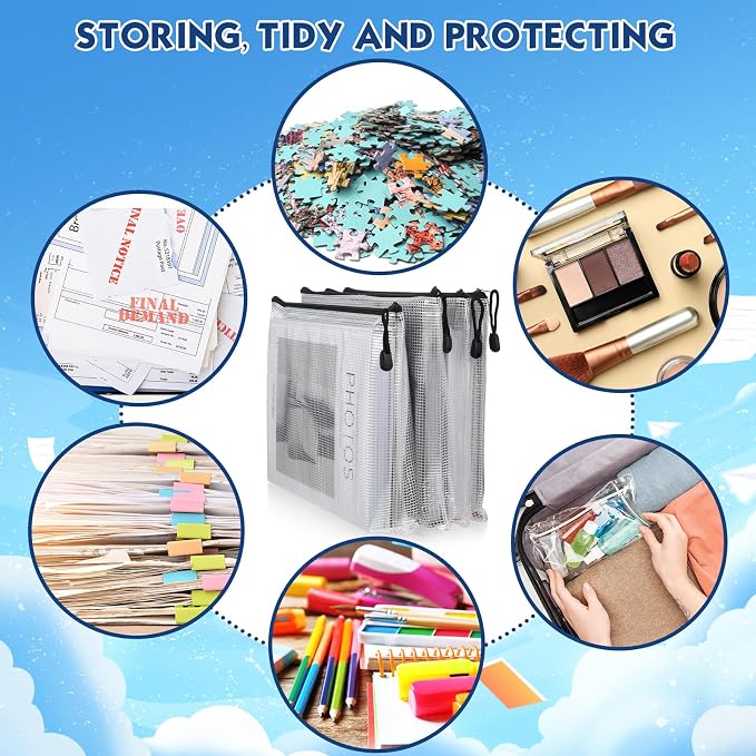 200 Pcs A4 Mesh Zipper Pouch Bulk Waterproof Mesh Zipper Organizer Plastic File Folder Case for School Office Supplies Document Board Games Puzzle(Black) - Image 4