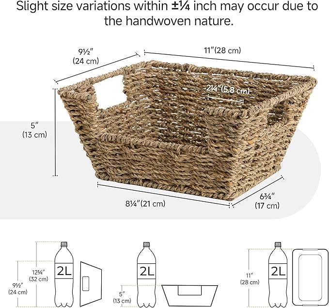 StorageWorks Wicker Storage Baskets for Shelves, Pantry Baskets, Seagrass | Pantry Baskets for Patato and Onion Storage, Stackable Wicker Basket Organizer for Shelf, Woven Basket for Storage, 2-Pack - Image 2