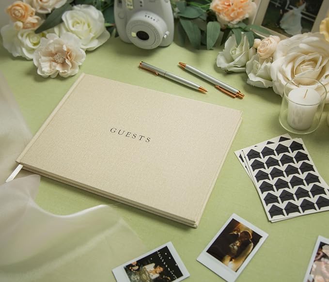 Linen Photo Guest Book (Cream) - 11.5" x 8.5" Large Hardcover Sign In Book | w/ 120 Photo Corner Stickers | Ivory Photo & Message Book for Baby Shower, Retirement, Memorial, Birthday, Graduation Party - Image 7