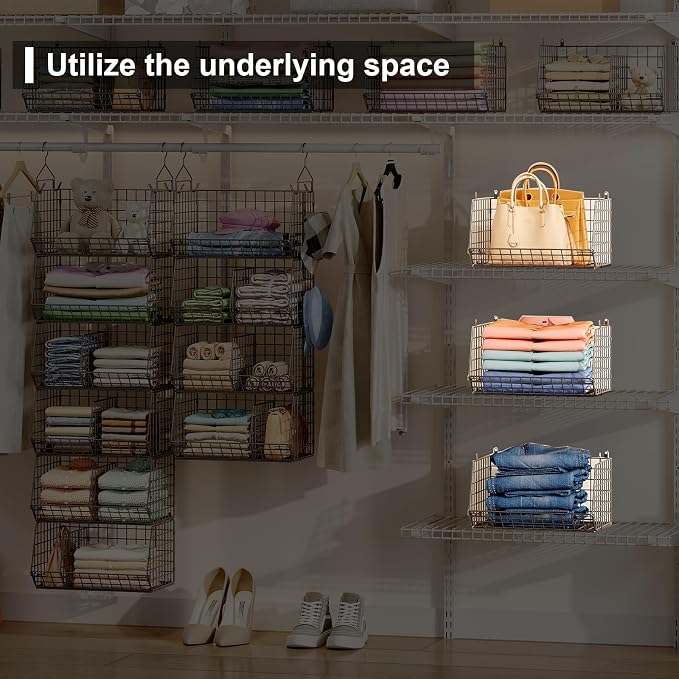 Jautokerdar 6 Tier Extra Large Hanging Storage Organizer,Hanging Closet Shelves with Dividers,Closet Organizer Wire Shelf with 5 S Hooks,Bedroom,Laundry Storag-Black - Image 5