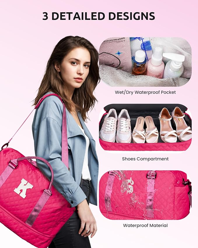 College Graduation Gifts,Birthday Gift-Initial Travel Bags | Personalized Weekender Bags with Shoe Compartment, Monogram Overnight Bag for Women, Travel Bag with Makeup bag (Letter V) - Image 7