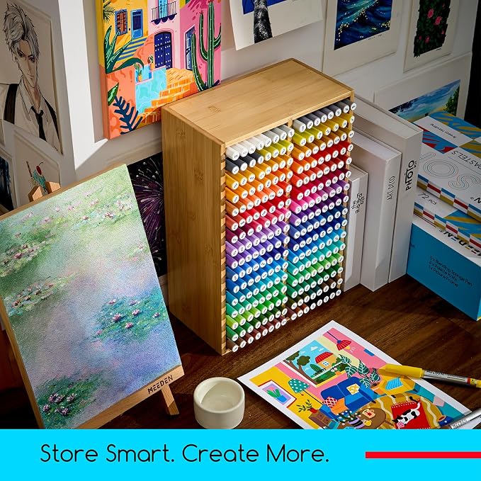 MEEDEN Bamboo Marker Organizer for Desk: Holds 224 Pens with 32 Compartments- Art Supply Storage & Holder for Alcohol Markers，Pens，Pencils - Image 3