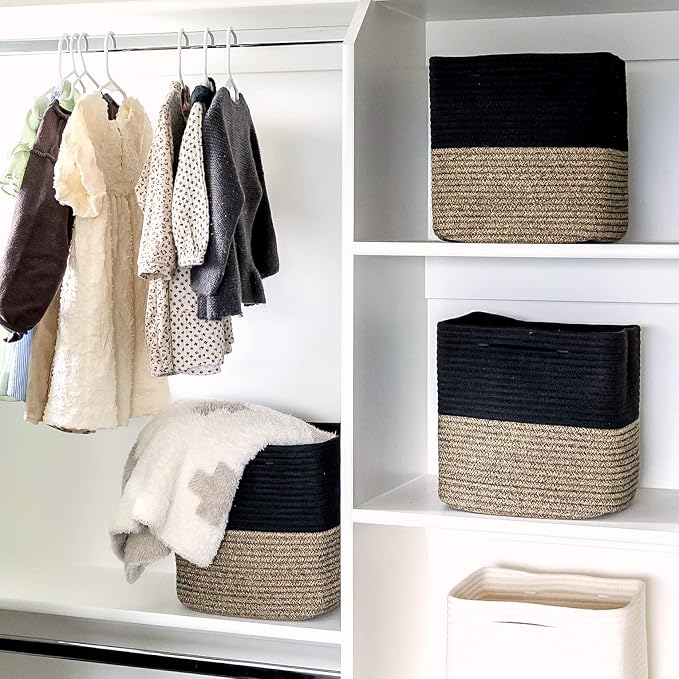 NaturalCozy Storage Cubes 11 Inch Cotton Rope Woven Baskets for Organizing, 3-Pack | Cube Storage Bin | Square Storage Baskets for Shelves Organizer, Classroom, Kids Toy Bins, Closet, Baby Nursery - Image 8