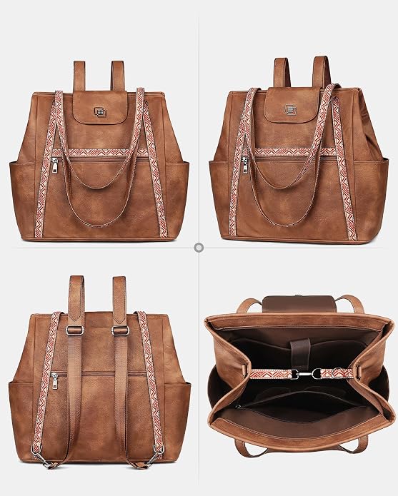 Large Laptop Tote Bag for Women Designer Leather Laptop Bag, 15.6in | Fashion Travel Backpack Purse Shoulder Handbag Fits 15.6 Laptop, Daily, Work, Business Trip, Weekend Travel, Teacher - Image 8