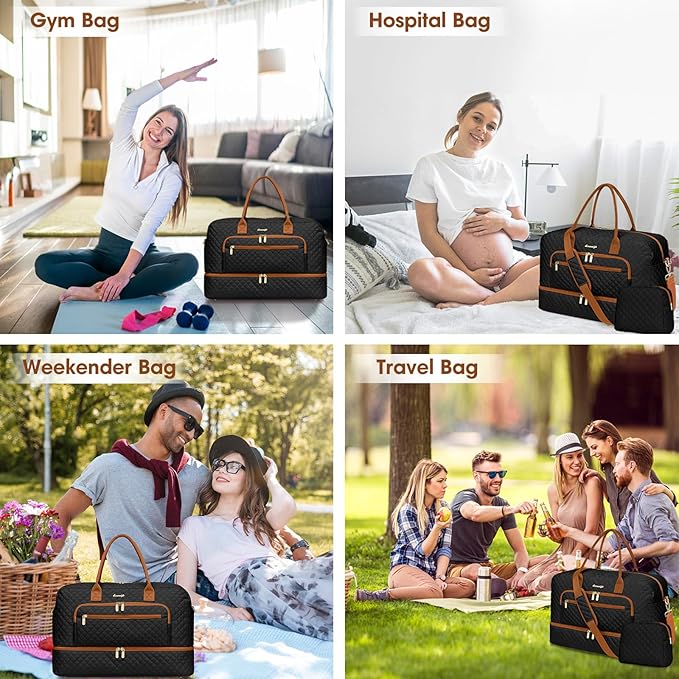 Travel Duffle Bag Weekender for Women - Carry-On Overnight Bag Personal Item Bag with Shoe Compartment & Wet Pocket Large Weekend Tote Bags with Toiletry Bag Hospital Bags for Labor and Delivery - Image 6
