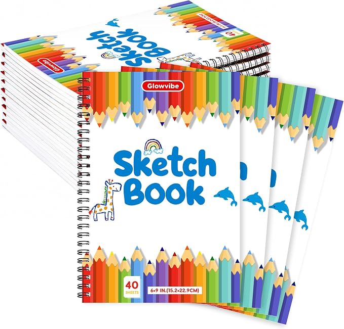 6 x 9 Inch Sketch Book, 24 Pack 40 Sheets Kids Drawing Paper Pad | Acid-free fade-resistant paper for kids coloring & doodling. Ideal art supplies (Left Side Spiral ) by Unknown