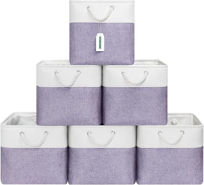 ECDYQXVU 13x13x13 Inch Storage Cube Bins Foldable Organizer Baskets 6 Pack | Soft Cotton Handles, Premium EVA Fabric, Hard Cardboard Bottom, Sturdy Metal Rim, Closet Shelf, Living Room, Bedroom, Laundry by ECDYQXVU