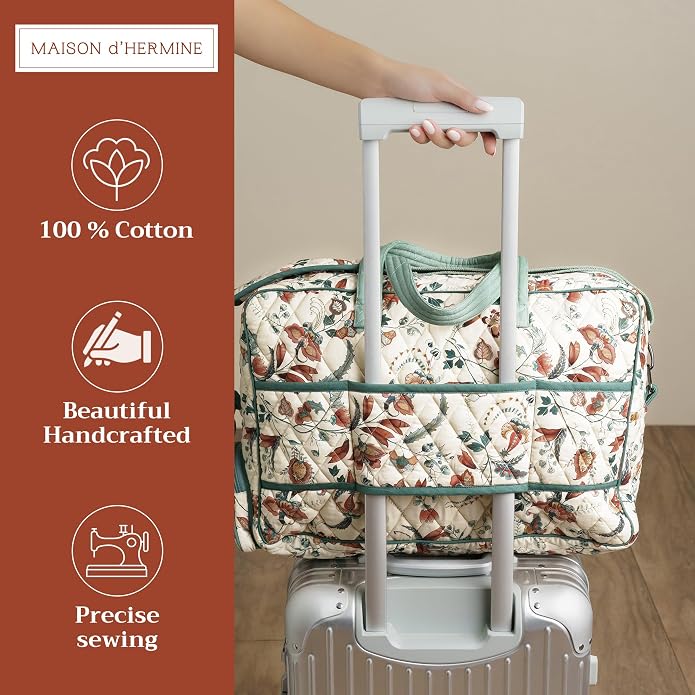 Maison d' Hermine Weekender Bags for Women Cotton Quilted Duffel Overnight Luggage Weekend Bag for Men Gym Gifts Travel | Overnight Luggage Weekend Bag for Men Gym Sports Gifts Duffle bag Business Travellers Trip Spring Summer - Image 2