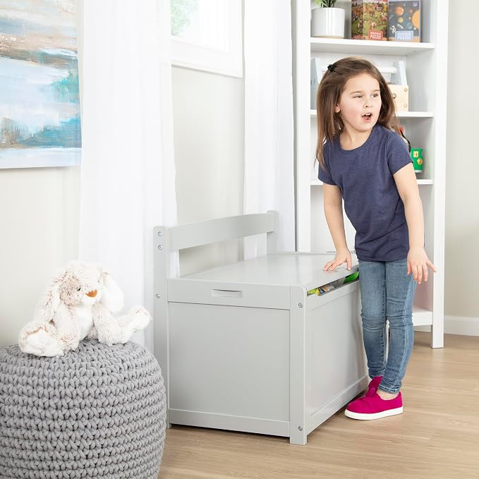 Melissa & Doug Toy Chest, Wooden Toy Storage Box with Safety-Hinged Lid, Kids Toys Storage Organizer for Playroom, Bedroom, & Montessori Classroom Furniture for Boys & Girls Ages 3+, Gray - Image 8