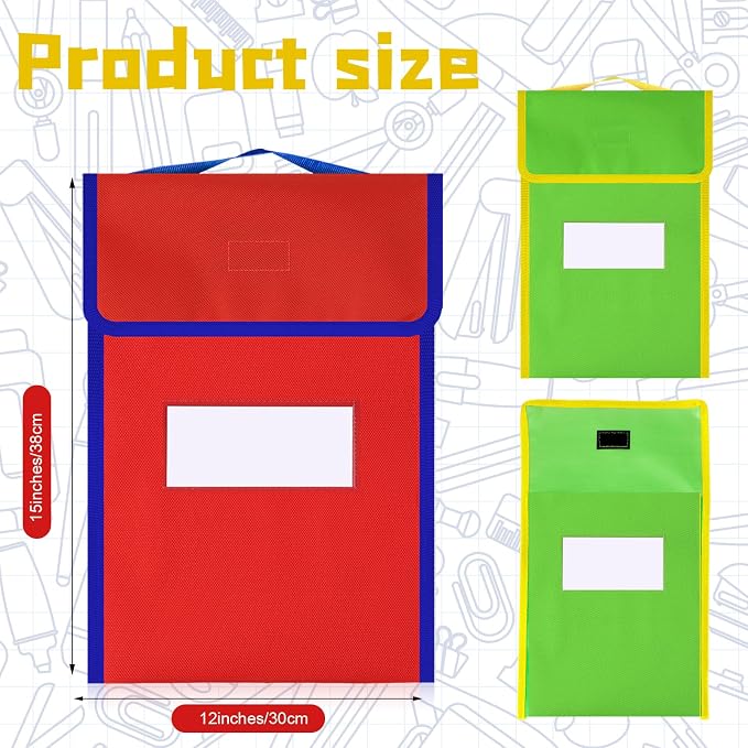 48 Pcs Large Book Bags for Classroom Book Pouches Bulk for Student Kids School 12 x 15 Inch Nylon Reading Bags with Clear Name Tag and Handle - Image 2
