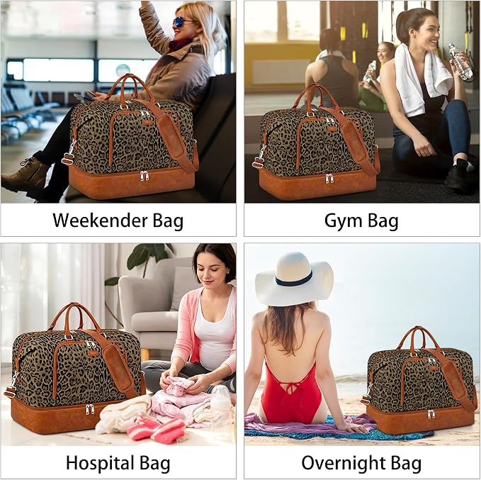 TIBES Travel Weekender Bag for Women, Overnight Bag with Shoe Compartment | 3PCS Large Travel Duffel Bag for Gym, Travel, Hospital, Business Trip, Carry On Tote, Wet & Dry Separation, Water Resistant - Image 2