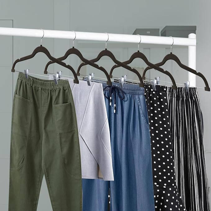 Lifemaster Velvet Skirt Hangers – with Adjustable Clips, 360 Degree Swivel Hook, and Non-Slip Shoulder Notch, Holds Up to 10 lbs, for Organizing Skirt, Pants, Dress, and Clothes, Pack of 30, Brown - Image 11