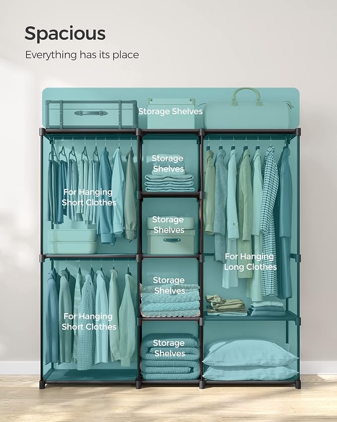 SONGMICS Portable Closet, Freestanding Closet Organizer, Clothes Rack with Shelves, Hanging Rods, Storage Organizer, for Cloakroom, Bedroom, 71.7 x 16.9 x 71.7 Inches, Black URYG037B02 - Image 3