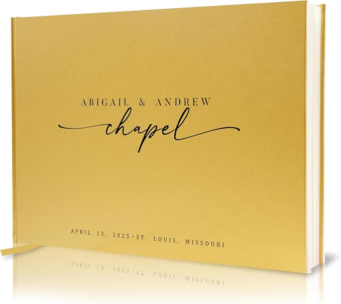 Personalized Guest Book - 11.5" x 8.5" Custom Bride & Groom Names with Bookmark and Hard Cover 140 GSM Blank Pages, for Weddings Guest Book, Engagements, Birthdays, Special Events, Gold by ModernAlbumDesigns