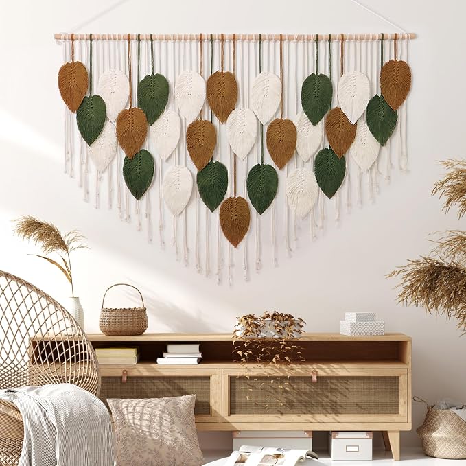 Large Macrame Wall Hanging Boho Woven Tapestry Chic Home Decor Wall Art | KHOYIME Modern Bohemian Handmade Leaf Feather Decorations for Apartment Living Room Bedroom Nursery Backdrop 51.5"W X 33.5"L - Image 6