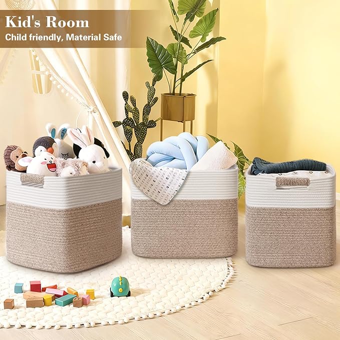 15×13 Inch Storage Cubes, 3 Pack Cube Storage Bins for Organizing, Cotton Rope Woven Baskets for Shelves, Bathroom, Kids Room, Closets, Baby Nursery - Image 9