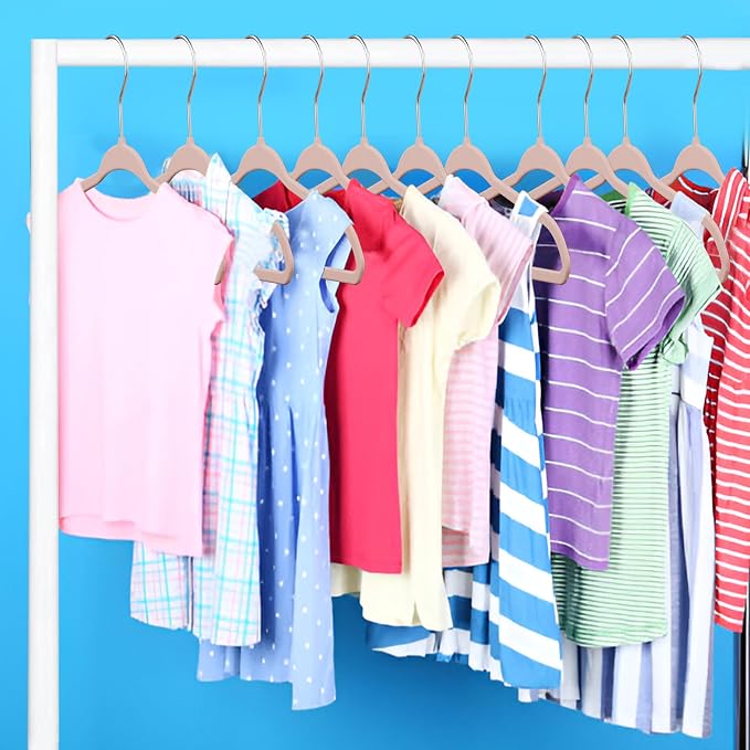 Pink Velvet Kids Hangers 20 Pack, 10.83" Non-Slip Baby & Toddler Hangers for Clothes, Space-Saving Slim ABS Plastic with 360° Swivel Hook & Notched Shoulders, Up to 10 lb Capacity - Image 6