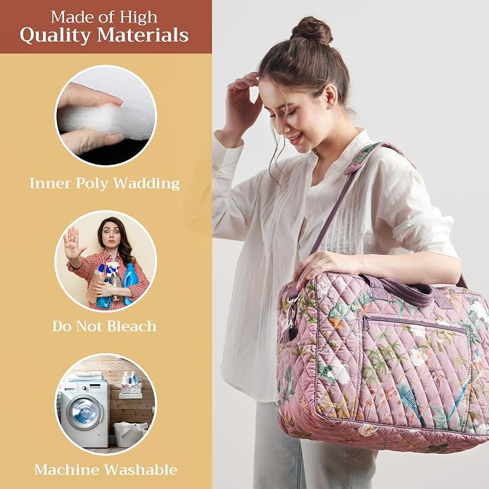 Maison d' Hermine Weekender Bags for Women Cotton Quilted Duffel Overnight Luggage Weekend Bag for Men Gym Gifts Travel | Overnight Luggage Weekend Bag for Men Gym Sports Gifts Duffle bag Business Travellers Trip Spring Summer - Image 2