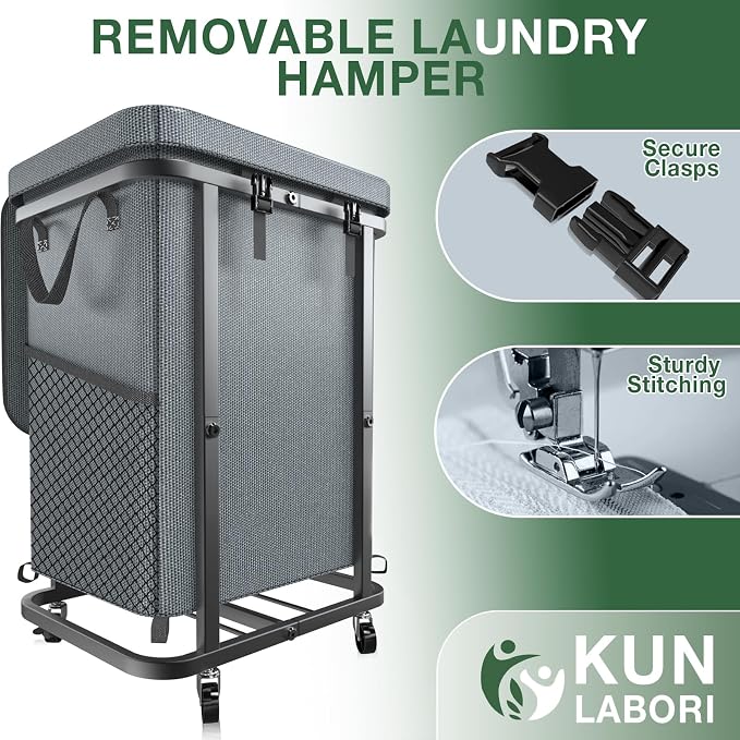 Laundry Hamper with Lid,150L Rolling Laundry Basket with Wheels,Grey | Dirty Clothes Hamper with Metal Frame and Removable Bag Design,Large Rolling Hampers for Laundry Room, Bedroom,Dorm - Image 5