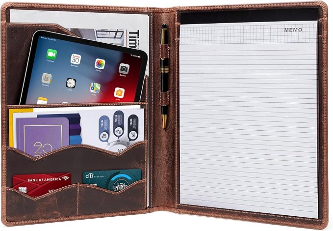 Portfolio - Padfolio - Binder, Genuine Leather Professional Organizer, Document and Writing Pad Holder Holder, Resume Folder, Gifts for Men & Women, for Business, School, Office Conference by Unknown