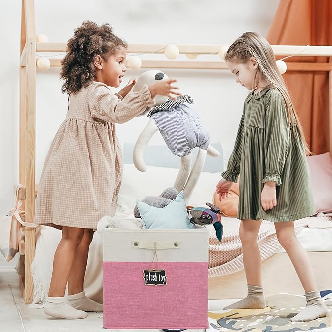 Storage Cubes,12 inch storage bins,Foldable Fabric Storage Cubes with Labels 4 Pack,Linen Cube Storage Organizer Bins Kallax Storage Cubes for Organizing Shelves Cabinet(White pink). - Image 2