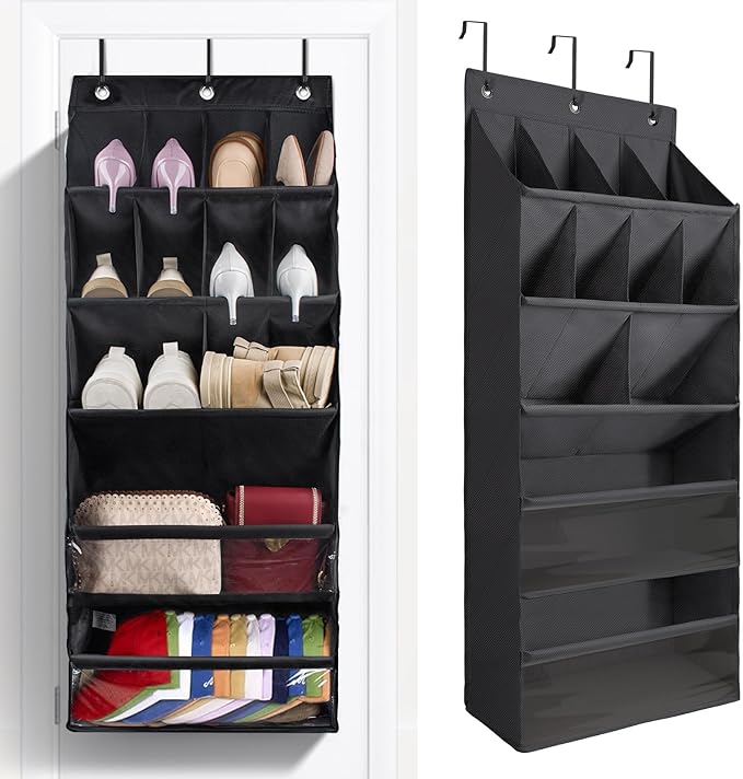 FENTEC 1 Pack Over-the-Door-Shoe-Organizers, Hanging Shoe Organizer with Large Pocket Shoe Holder Hanging Shoe Rack for Closet Shoe Organizer for Wall, Over Door Organizer with 15 Pockets Black | Shoe Holder, Hanging Shoe Rack for Closet, 15-20 Pairs S... by Fentec