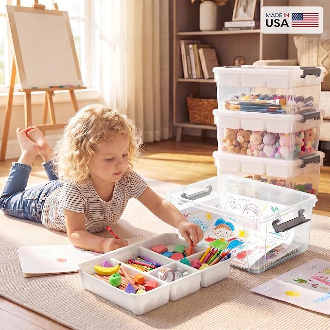Citylife 17QT Clear Craft Organizers and Storage Box with Removable Tray | Stackable Art Supply Organizer Storage Bins with Lids for Beads, Markers, Sewing, Tools, Playdoh, Coloring Books, Made in USA - Image 8