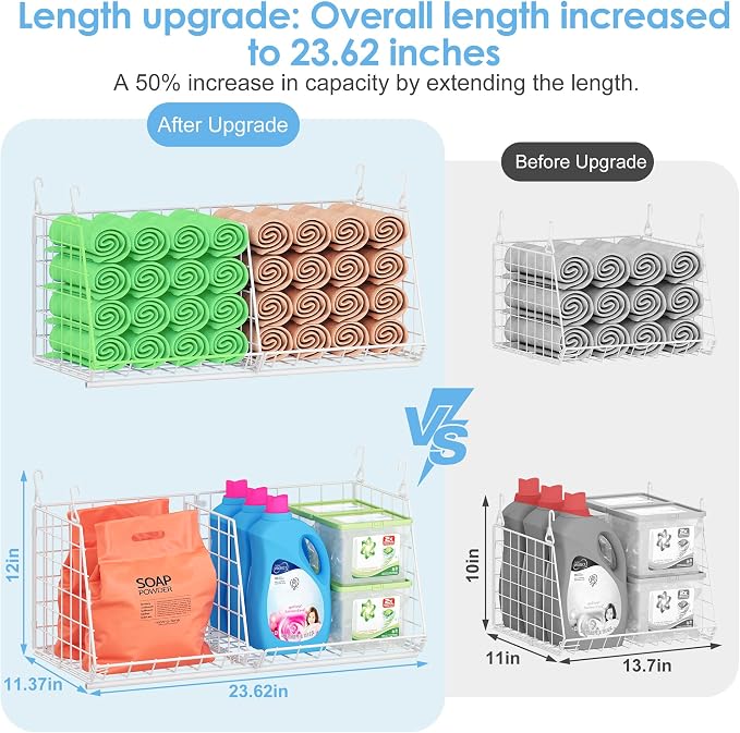 23.62” Extra-Long Under-Shelf Hanging Laundry Basket Organizer, 3-Pack Space-Saving Laundry Organizer, Fits Wire Shelving (Rod Diameter < 0.38”), Modular with Dividers for Custom Laundry Organization - Image 2