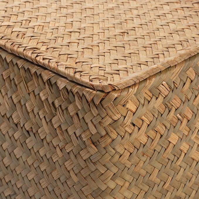Wicker Basket with Lid, Seagrass Storage Basket, Woven Baskets for Storage, Decorative Storage Baskets for Shelf Organizing, Natural - Image 4