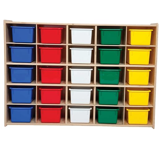 Contender 25 Cubbies Kids Storage Organizer with Assorted Bins, Toddler Friendly Natural Birch Wooden Cabinet for Books, Art, and Craft Supplies [Fully Assembled] by Contender