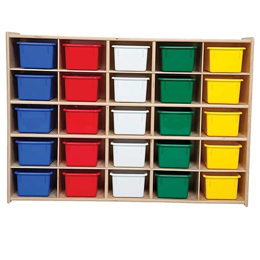 Contender 25 Cubbies Storage Cabinet with Assorted Color Trays, Kids Toys, Art and Craft Shelving Unit, Hardwood Shelf for Kindergarten, Homeschool, Office - Image 4