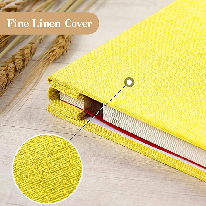 potricher Large Self Adhesive Photo Album 40 Pages, Linen cover, Yellow | Photo Album Self Adhesive 4x6 5x7 8x10 Pictures, Linen Cover DIY Scrapbook Albums for Family, Wedding, Baby, Anniversary - Image 5