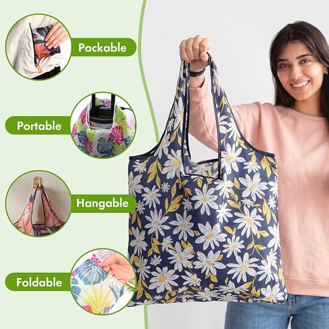 Paterr 50 Pack Reusable Grocery Bags Foldable Shopping Tote | Washable Lightweight Bags Bulk with Handles for Women Summer Beach Travel Market Gift - Image 3