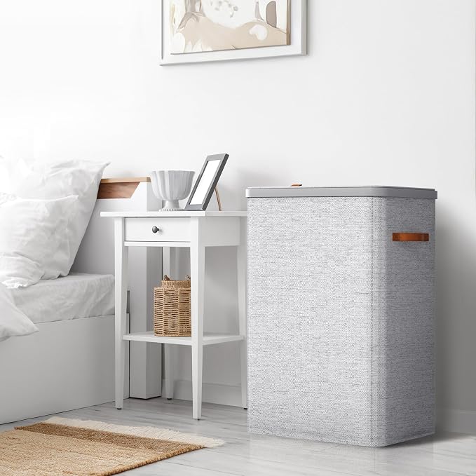 Sorbus Laundry Hamper with Lid - Collapsible 2-Compartment Fabric Laundry Basket with Handles and Removable Laundry Bag – 45 Gallon (170 L) Dirty Clothes Hamper for Bedroom, bathroom and dorm (Gray) - Image 6
