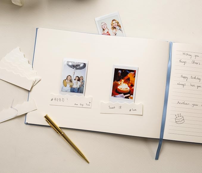 Real Linen Guest Book Set - 11.5 x 8.5 Embossed Guestbook for Weddings, Showers, Events, Blank & Lined, Comes with Sign, Pen, Box and Photo Sleeves, 120 Pages (Light Blue) - Image 8