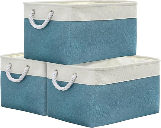 Storage Baskets for Organizing - Extra Large 3 Pack 17x14x10 inch Storage Bins for Shelves Closet Nursery Bathroom Bedroom Baby Clothes Dog Toy Home Organization (White & Green) by TheWarmHome