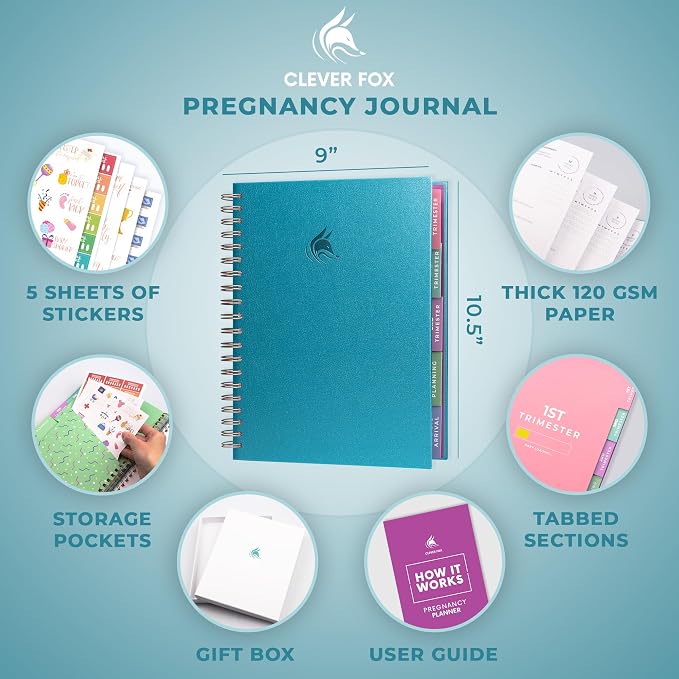 Clever Fox Pregnancy Journal, Expecting First Time Mom Planner Aquamarine | Organized pregnancy & baby diary with weekly countdown calendars & checklists, maternity memory book, ivf 9 x 10.5 in - Image 6