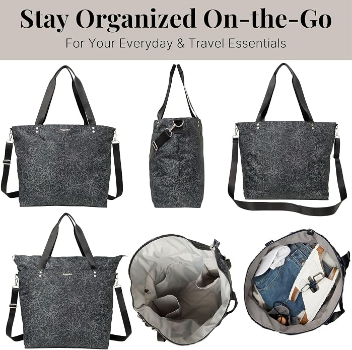 Baggallini Carryall Tote - Lightweight Nylon Zipper Top Weekender Travel Beach Bag w/Luggage Sleeve - Image 6
