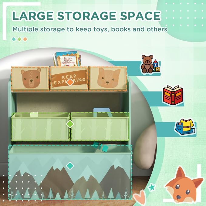 Qaba Toy Organizer with 6 Storage Bins for Bedroom, 25" x 12" x 26", Green | Kids Storage Unit, Kids Room - Image 5