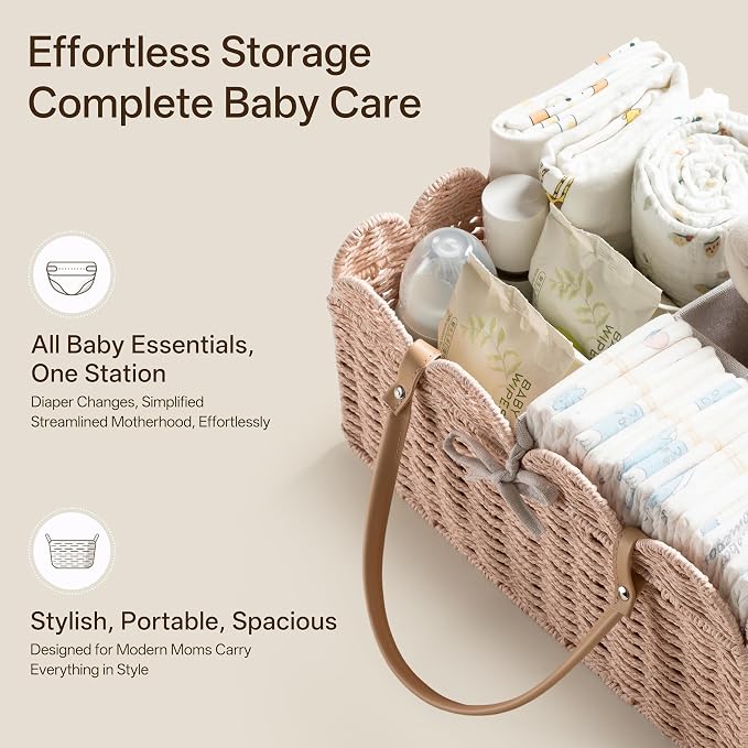 HBlife Baby Diaper Caddy, Paper Rope Storage Baskets Nursery Bin with Removable Divider, Portable Car Organizer for Diapers, Baby Shower Gifts, Newborn Essentials Must Haves - Image 4
