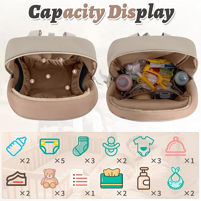 Diaper Bag Backpack, 27L Travel Quilted Baby Bags Unisex | with Changing Pad, Pacifier Bag, Stroller Straps Parents Essentials for Outdoor Trip Hospital & Daily Work, Brown - Image 3