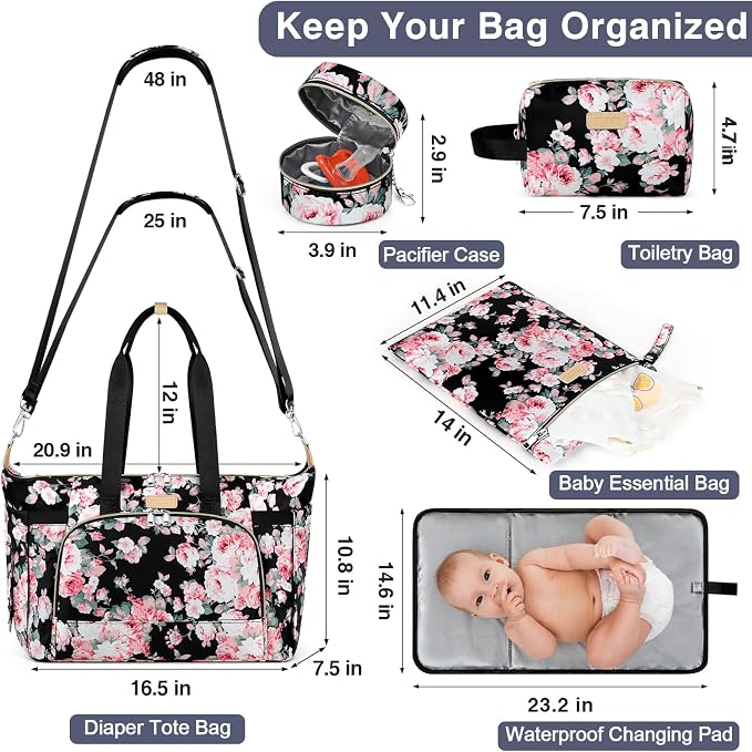 Diaper Bag Tote for Baby 7PCS, Large Mommy Bag with Portable Changing Pad | Multifunctional Hospital Bags for Labor and Delivery with Pacifier Case and Organizer Pouches,Travel Baby Bag for Boy Girl - Image 3