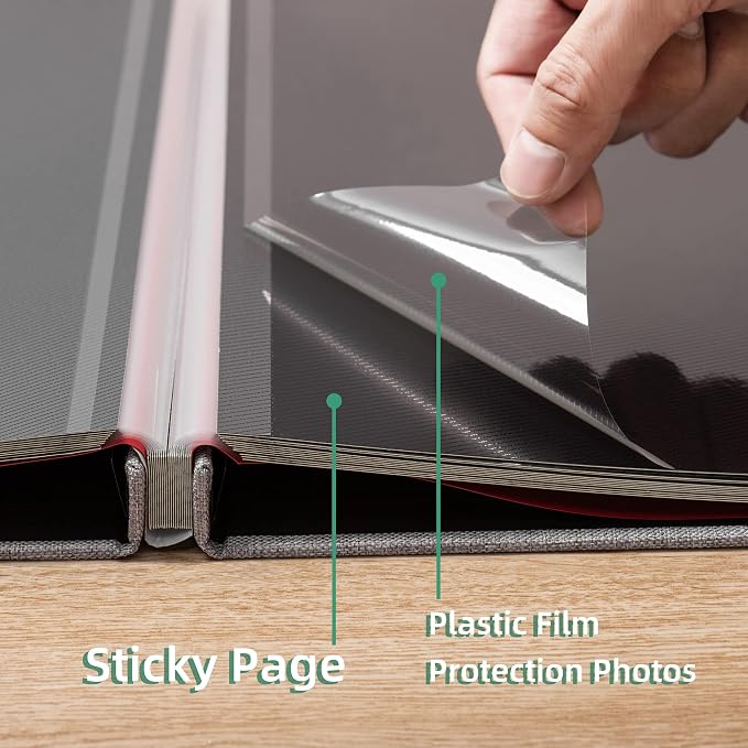 Large Photo Album Self Adhesive for 4x6 8x10 Magnetic Scrapbook Album DIY 60 Black Sticky Pages Linen Cover Photo Album(Grey) - Image 5