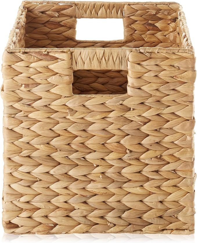 Casafield 10.5" x 10.5" Water Hyacinth Storage Baskets, Natural - Set of 2 Collapsible Cube Organizers, Woven Bins for Bathroom, Bedroom, Laundry, Pantry, Shelves - Image 4