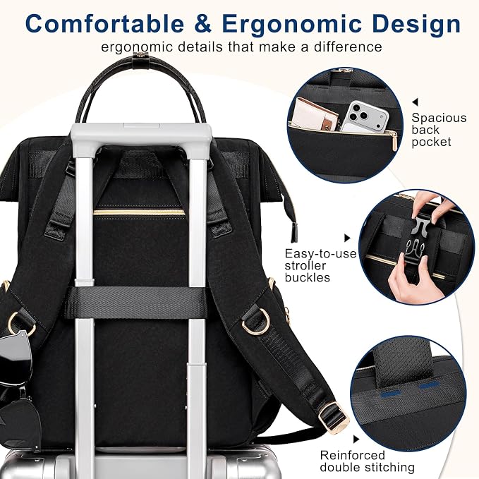 Diaper Bag Backpack Travel Diaper Backpack, Large Baby Diaper Bag with Changing Pad Baby Bag for Boys Girls, Insulated Pockets, Waterproof Baby Backpack for Mom & Maternity (Black) - Image 8